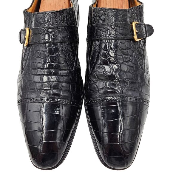 Vintage Exotic Alligator Men's 15M Black Monk Strap Dress Loafers Paolo De Marco - Picture 3 of 15
